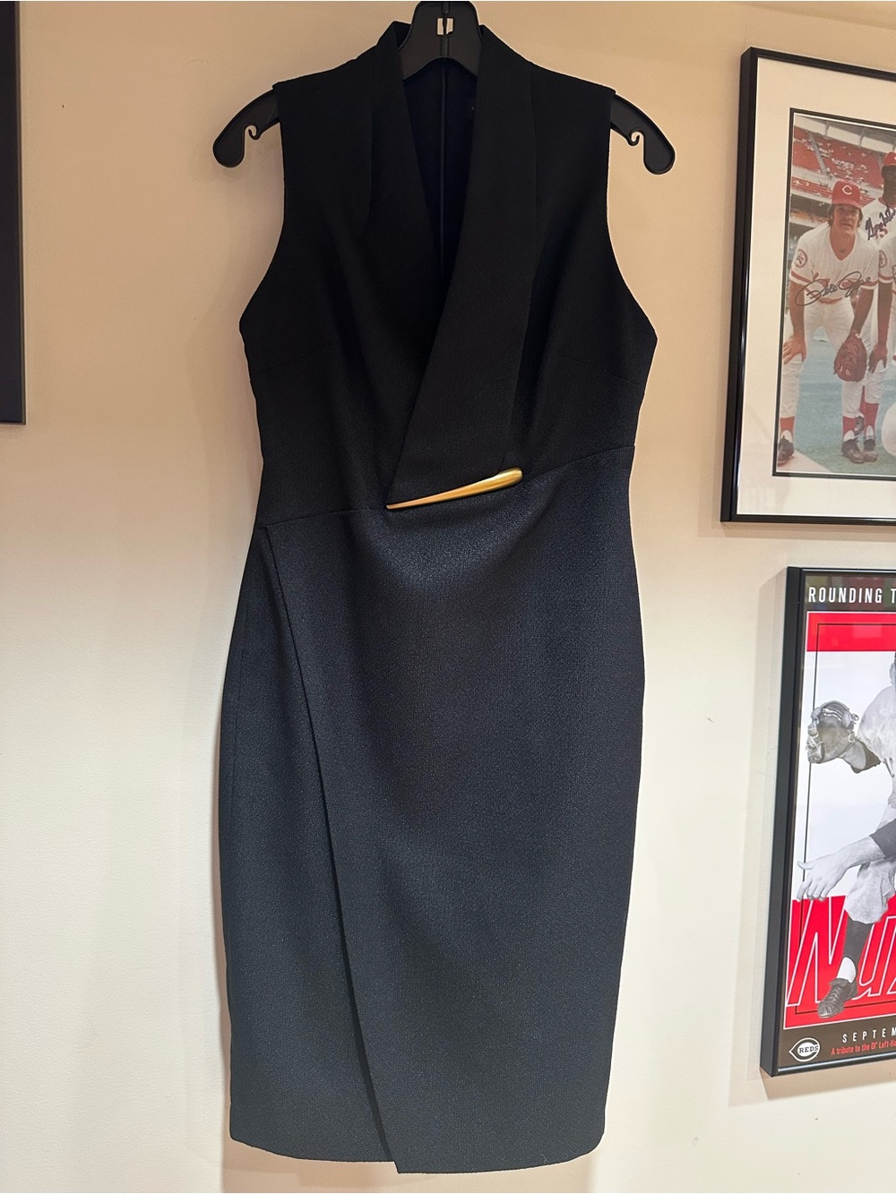 Donna Karan New York Black Sleeveless Wrap Sheath Dress Gold Hardware Size 4